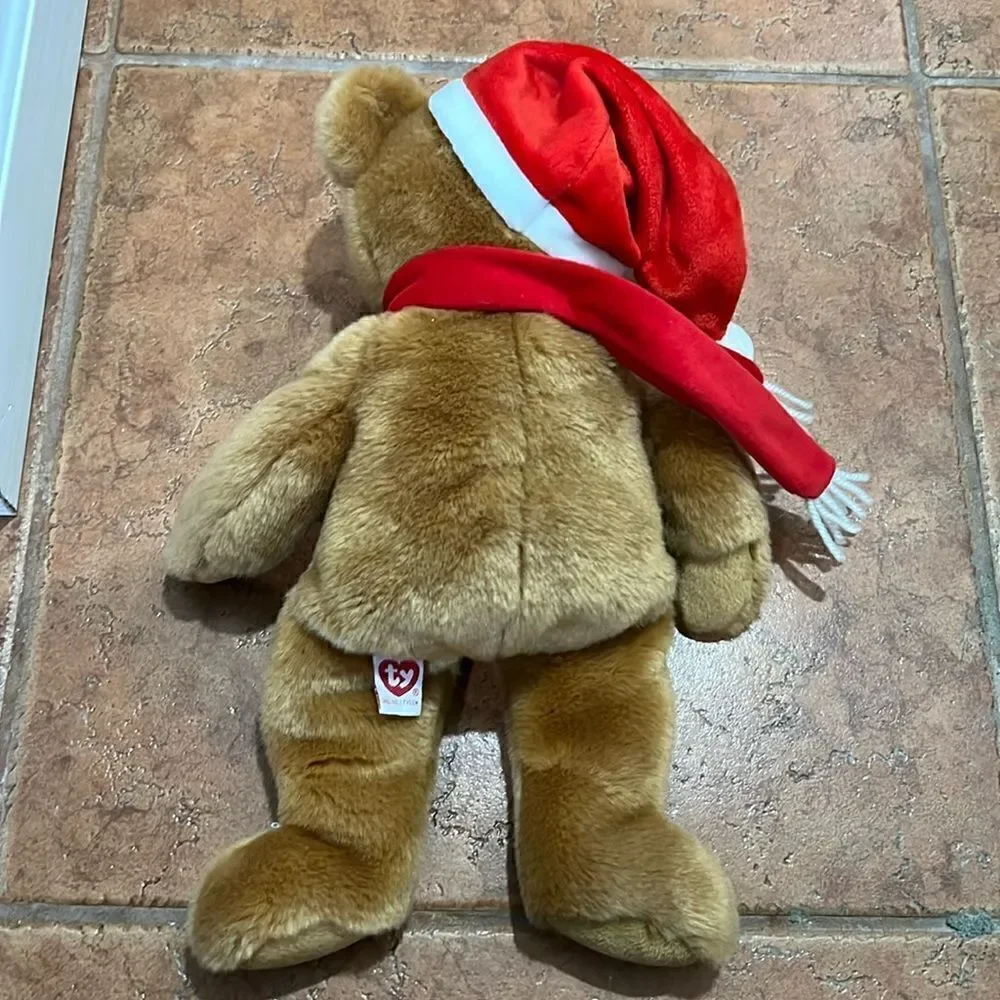TY BEANIE BUDDY‎ 2001 Holiday Santa Hat & Scarf Teddy Bear Plush Bean Bag